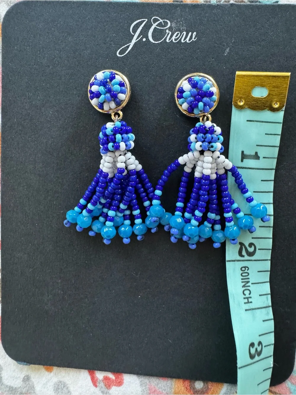 J. Crew Blue Beaded Tassel Earrings